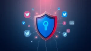 Tấm khiên kỹ thuật số đại diện cho bảo mật Facebook proxy.