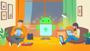 Hình ảnh kỹ thuật số cho thấy nhiều thiết bị Android kết nối an toàn với dịch vụ proxy, thể hiện tốc độ và bảo mật.