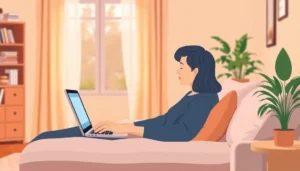 Người dùng đang lướt web thoải mái trong môi trường yên tĩnh.