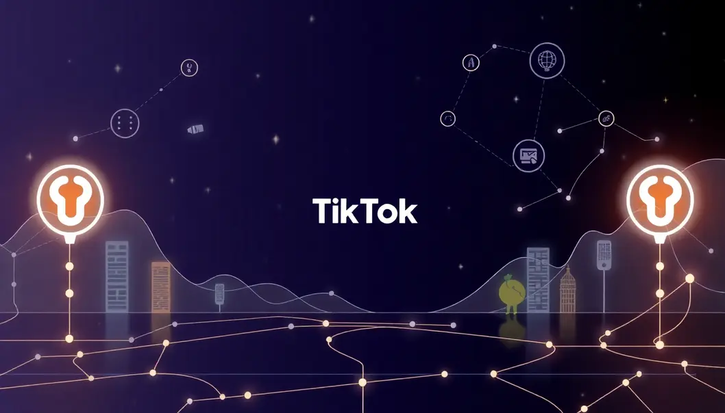Một cảnh quan số hiện đại kết nối TikTok với các dịch vụ Proxy.