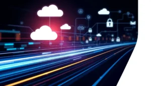 Hình ảnh đại diện cho internet nhanh và an toàn với các biểu tượng công nghệ.