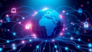 Biểu tượng của thế giới số và vai trò của dịch vụ proxy an toàn.