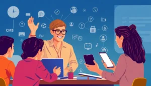 Giáo viên tương tác với học sinh qua công nghệ.