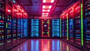 Mô tả hình ảnh không gian máy chủ hiện đại với công nghệ tiên tiến.