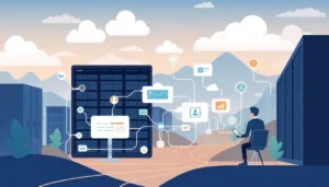 Minh họa về bối cảnh số hiện đại với VPS và công nghệ máy chủ.