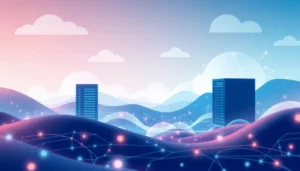 Cảnh tượng công nghệ số với biểu tượng máy chủ ảo.