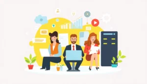 Hình ảnh về một đội ngũ hạnh phúc trong một doanh nghiệp sử dụng VPS để thành công.