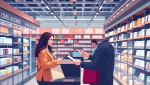 Hình ảnh đại diện cho sự nâng cao trong ecommerce nhờ dịch vụ thuê VPS, thể hiện sự hài lòng của khách hàng và giao dịch nhanh chóng.