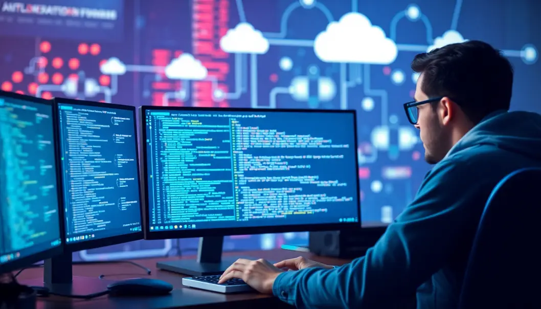 Lập trình viên đang làm việc trên một dự án với VPS.