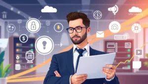 Hình ảnh một giám đốc doanh nghiệp xem xét các lựa chọn thuê VPS.