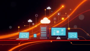 Hình ảnh thể hiện sự phát triển doanh nghiệp với công nghệ VPS ổ cứng SSD, nhấn mạnh hiệu suất và tốc độ.