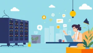 Hình ảnh các doanh nhân nhỏ vui vẻ với các dịch vụ VPS.